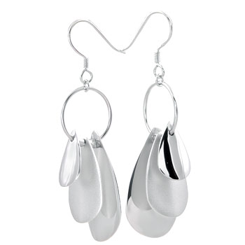 Sterling Silver Fashion Dangle Earrings W/ Rhodium 