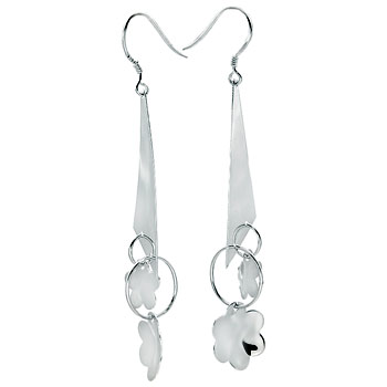 Sterling Silver Fashion Dangle Earrings W/ Rhodium 