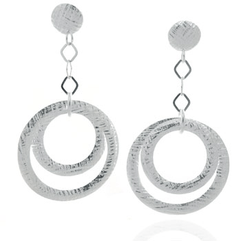 925 Sterling Silver Double Circle Mesh Stamping  Fashion Earrings 