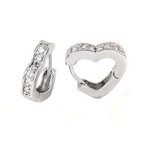 Sterling Silver Cubic Zirconia CZ Huggie Hearts Earrings