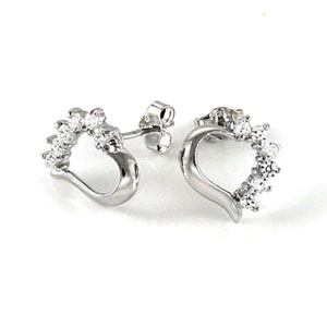 Sterling Silver CZ Cubic Zirconia  Heart  Earrings