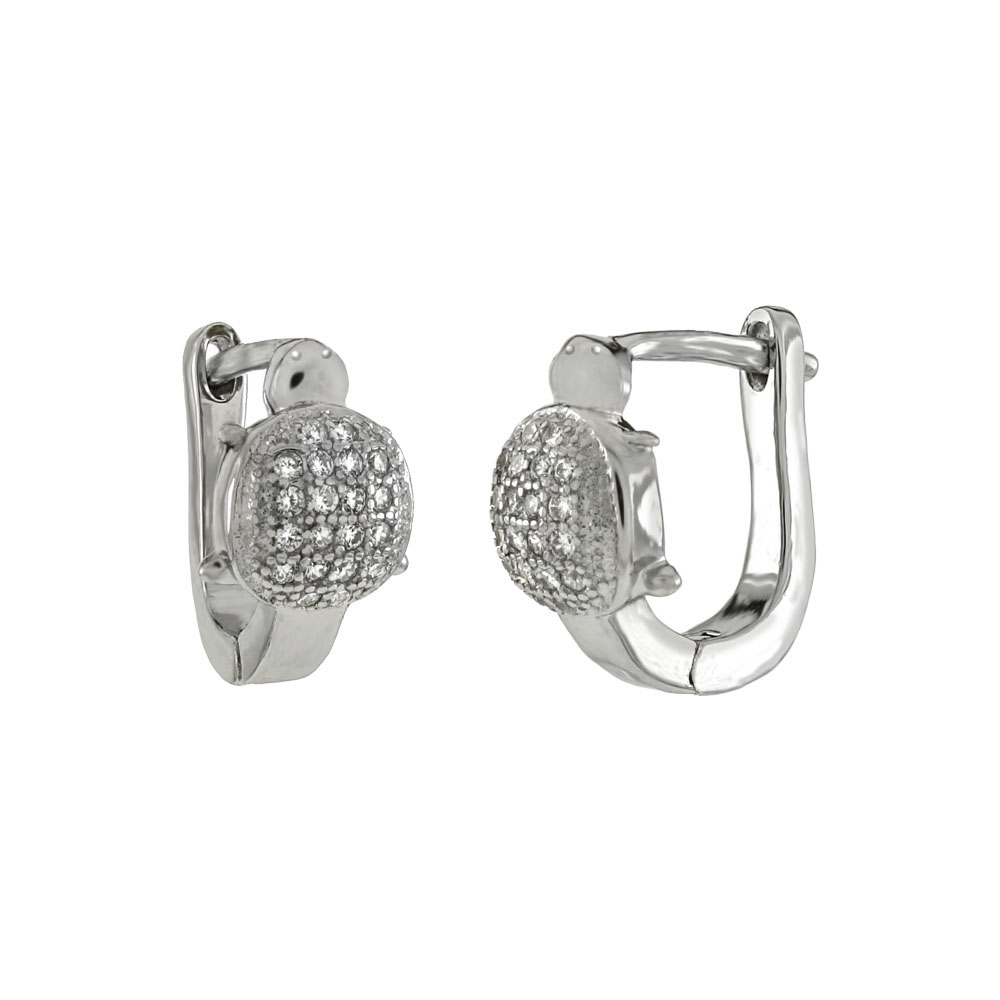 Wholesale Sterling Silver Turtle Cubic Zirconia English Lock Hoop Earrings