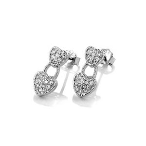 Sterling Silver Cubic Zirconia Heart CZ Earrings W/ Rhodium 