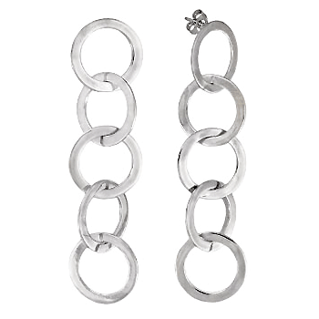 Sterling Silver Fashion  Circle  Dangle Earrings W/ Rhodium 