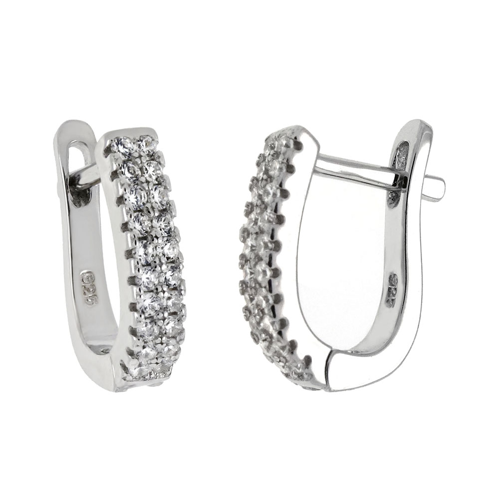 Wholesale Sterling Silver 2 Line CZ French-Style Hoop Earrings