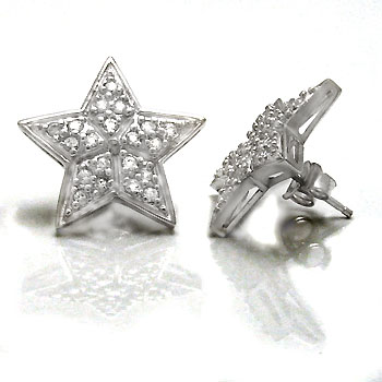 Sterling Silver Cubic Zirconia Star CZ  Earrings