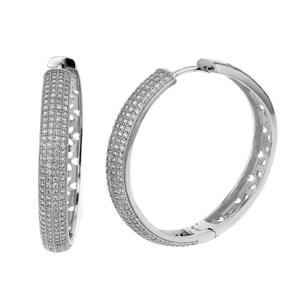 Wholesale Sterling Silver 4 Line Cubic Zirconia Micro Pave Hoop Earrings