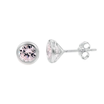 Silver CZ Round Stud Bezel Earrings W/ No Rhodium Finished