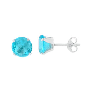 Sterling Silver Cubic Zirconia CZ round color Aquamarine Stud Earrings