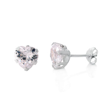 Sterling Silver Cubic Zirconia CZ Heart Stud Earrings Stamping