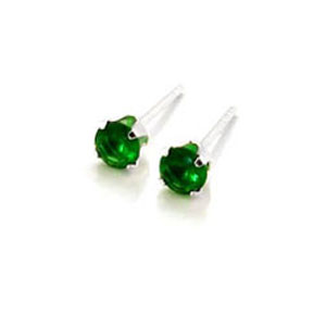 Sterling Silver Cubic Zirconia CZ round Green color  Stud Earrings