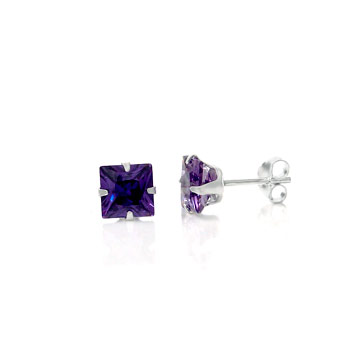 Sterling Silver Cubic Zirconia Purple Color CZ Square Stud Earrings
