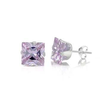 Sterling Silver Light Amethyst Color CZ Square Stud Earrings