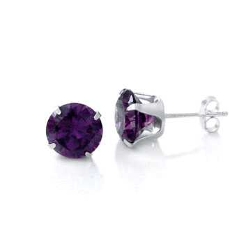 Sterling Silver Cubic Zirconia CZ round Amethyst color Stud Earrings