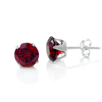 Sterling Silver Cubic Zirconia CZ round Garnet color Stud Earrings