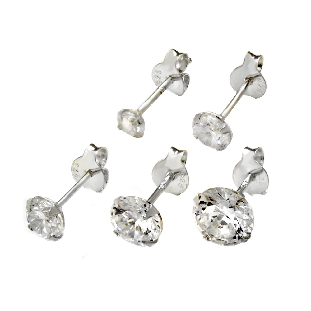 Wholesale Sterling Silver Round CZ Stamping Stud Earrings