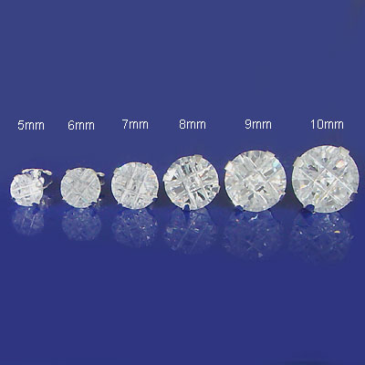Sterling Silver Cubic Zirconia CZ Round Invisible Snap-On Stud Earrings