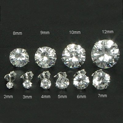 Sterling Silver Cubic Zirconia CZ Round Snap-On Stud Earrings
