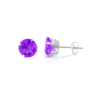 Sterling Silver Cubic Zirconia CZ round Purple color Stud Earrings