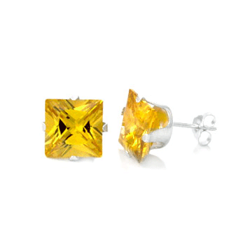 Sterling Silver Cubic Zirconia CZ Square Yellow color Earrings