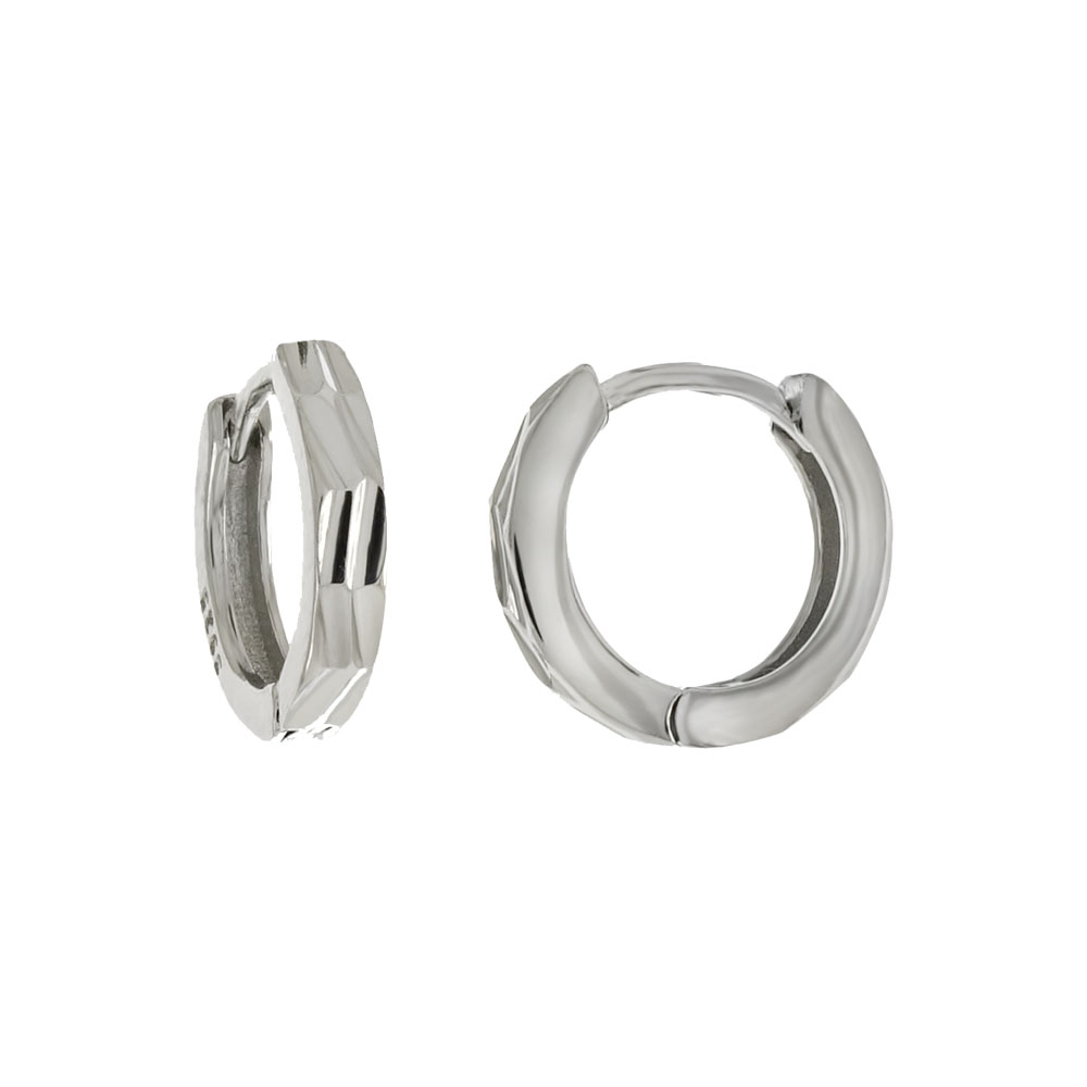 Wholesale Sterling Silver D/C Huggie Rhodium Hoop Earrings