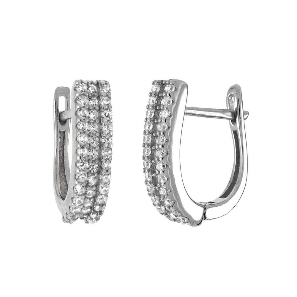 Wholesale Sterling Silver 3 Lines Cubic Zirconia French Clip Hoop Earrings