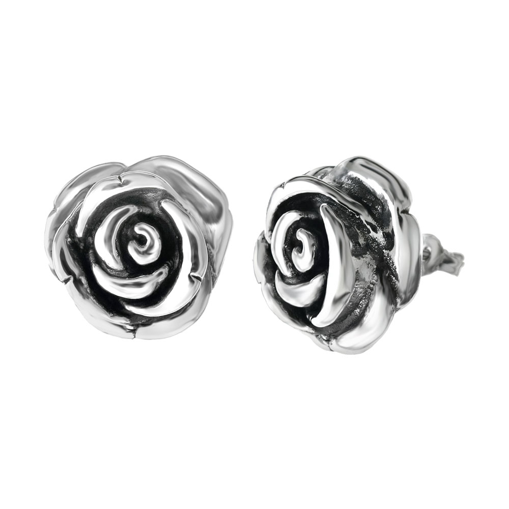 Wholesale Sterling Silver Electroform Rose Oxidized Earrings