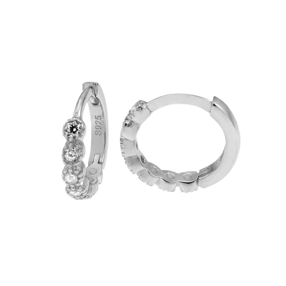 thumbnail image 2 of Tsv Jewelers Men's 925 Sterling Silver CZ Huggie Hoop Earrings - Iced Out Small Thin 8mm 2 of 3