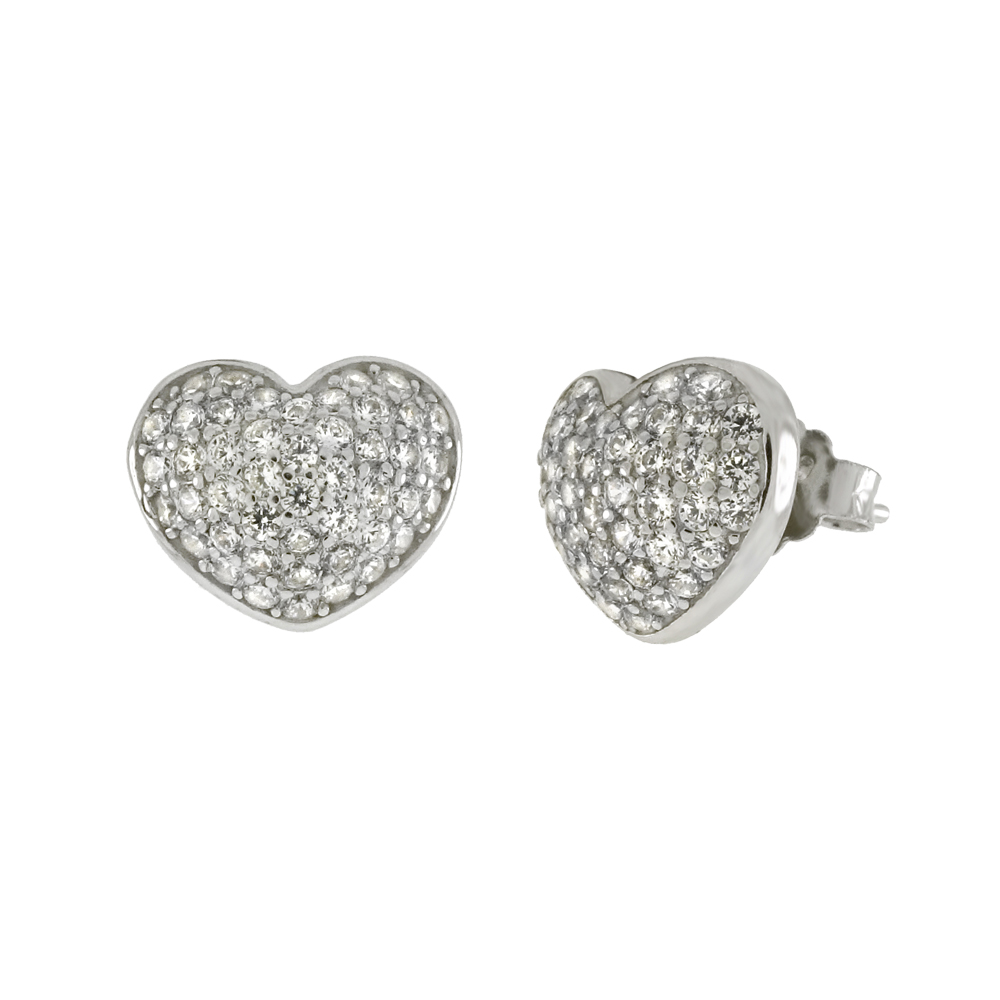 Wholesale Sterling Silver Micro Pave Cubic Zirconia Puff Heart Stud ...