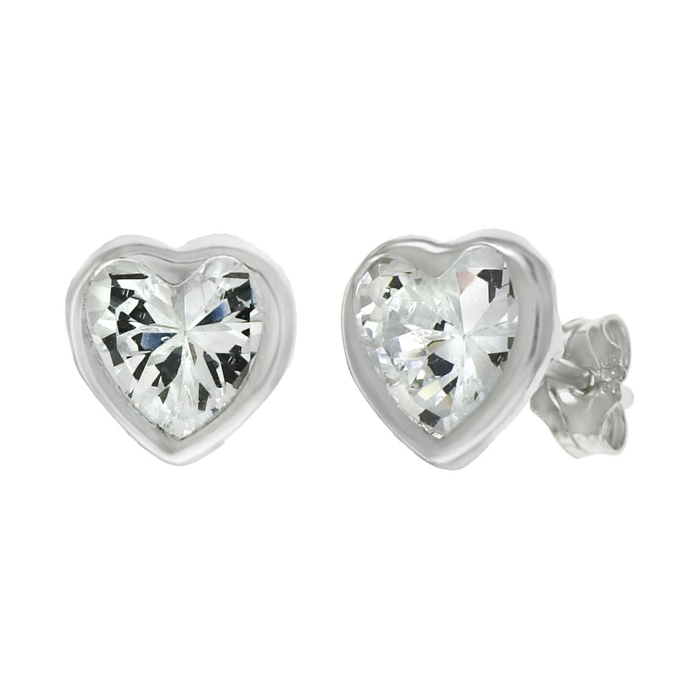 Wholesale Sterling Silver Bezel CZ Heart Stud Earrings